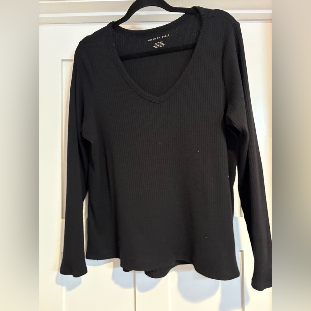 American Eagle Black Ribbed Long Sleeve Top